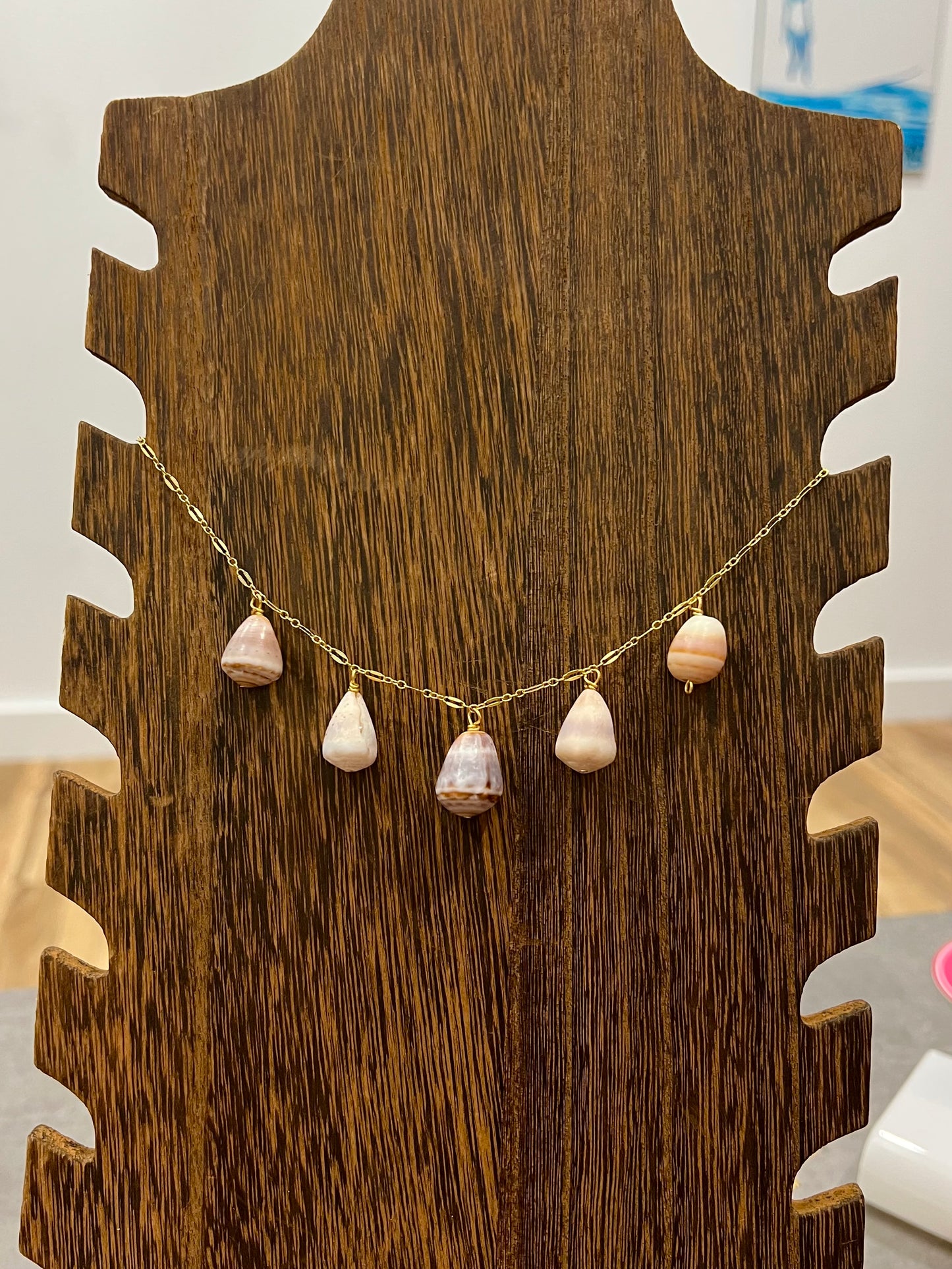 Pink cone charm necklace
