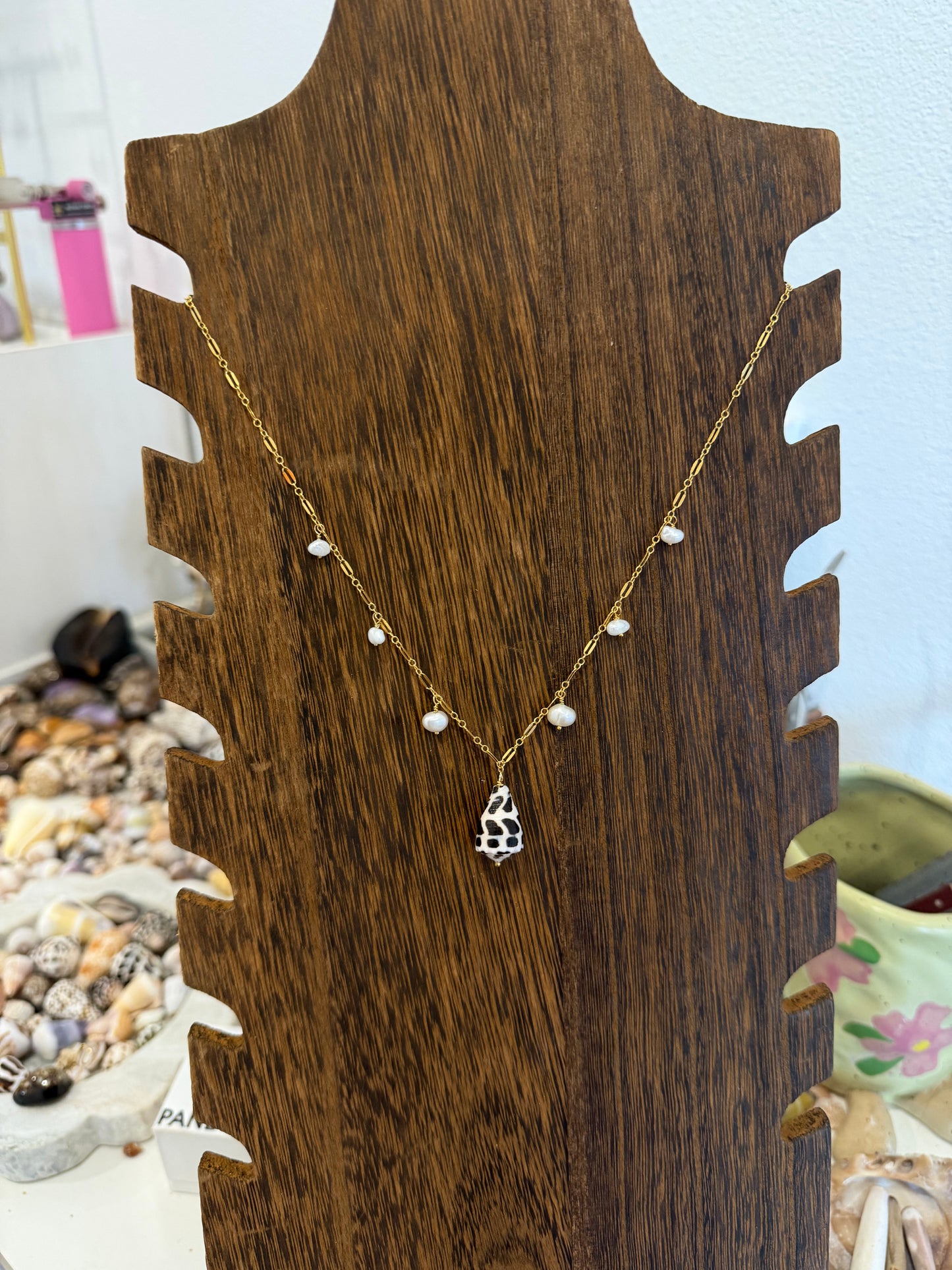 Hebrew pearl charm necklace
