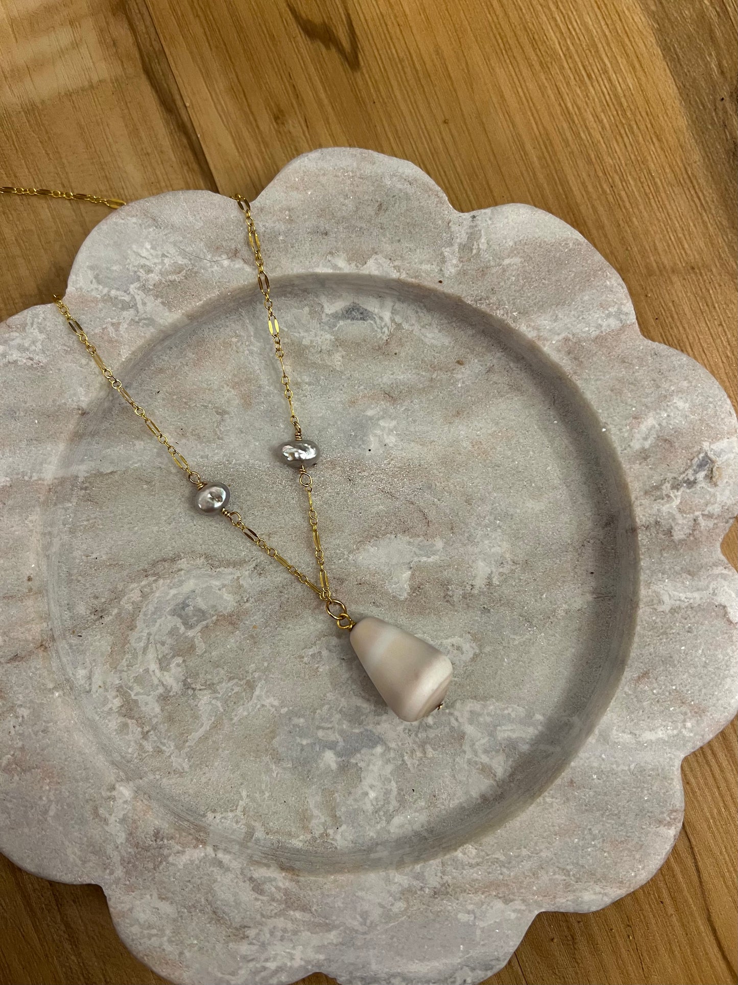 White Cone Shell Pearl Necklace