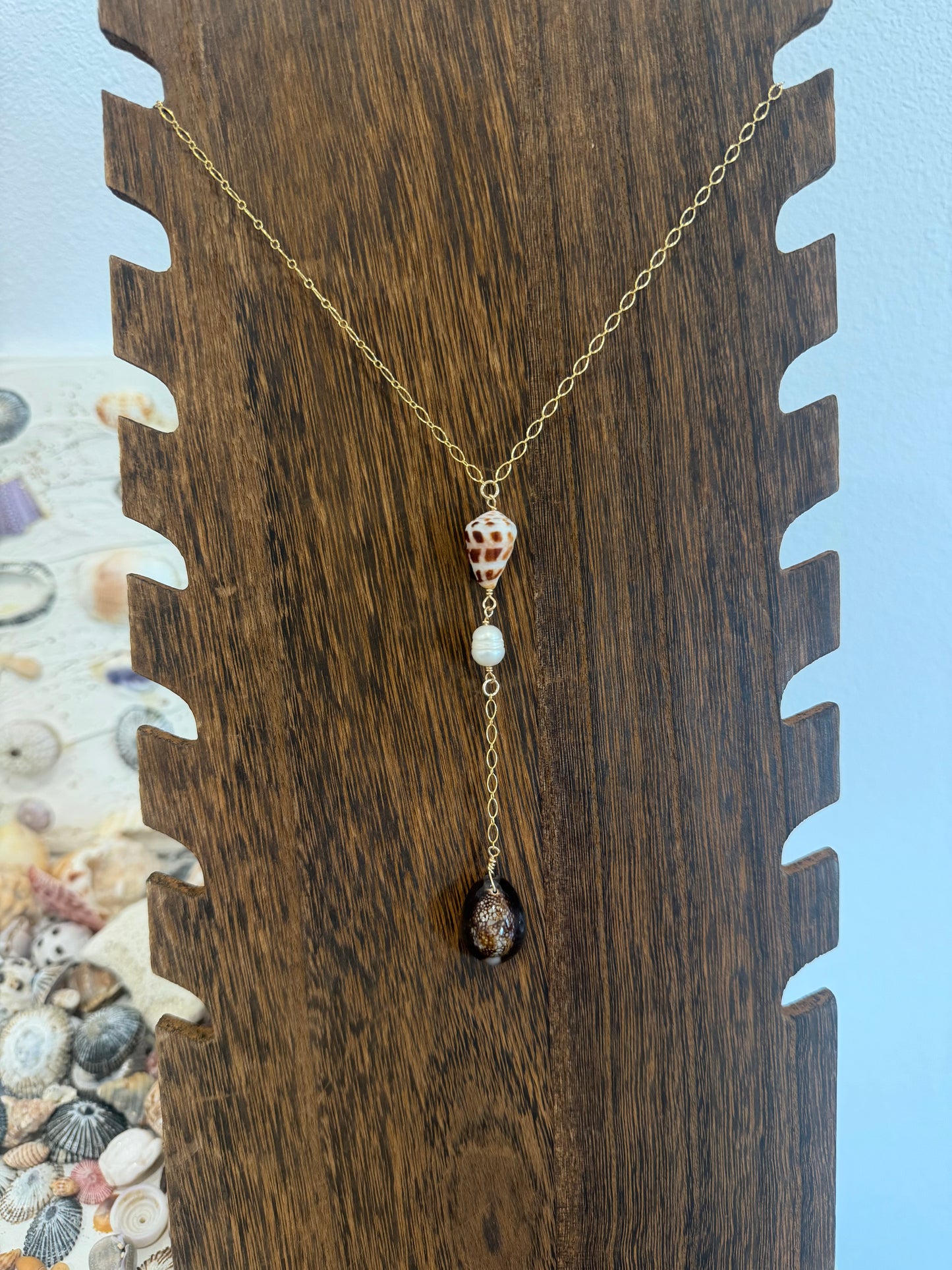 Hebrew cowrie drop necklace