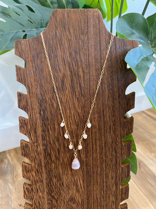 Pink cone charm necklace