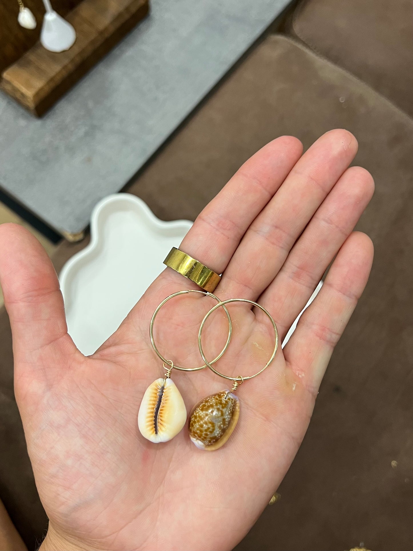 Honey cowrie hoops
