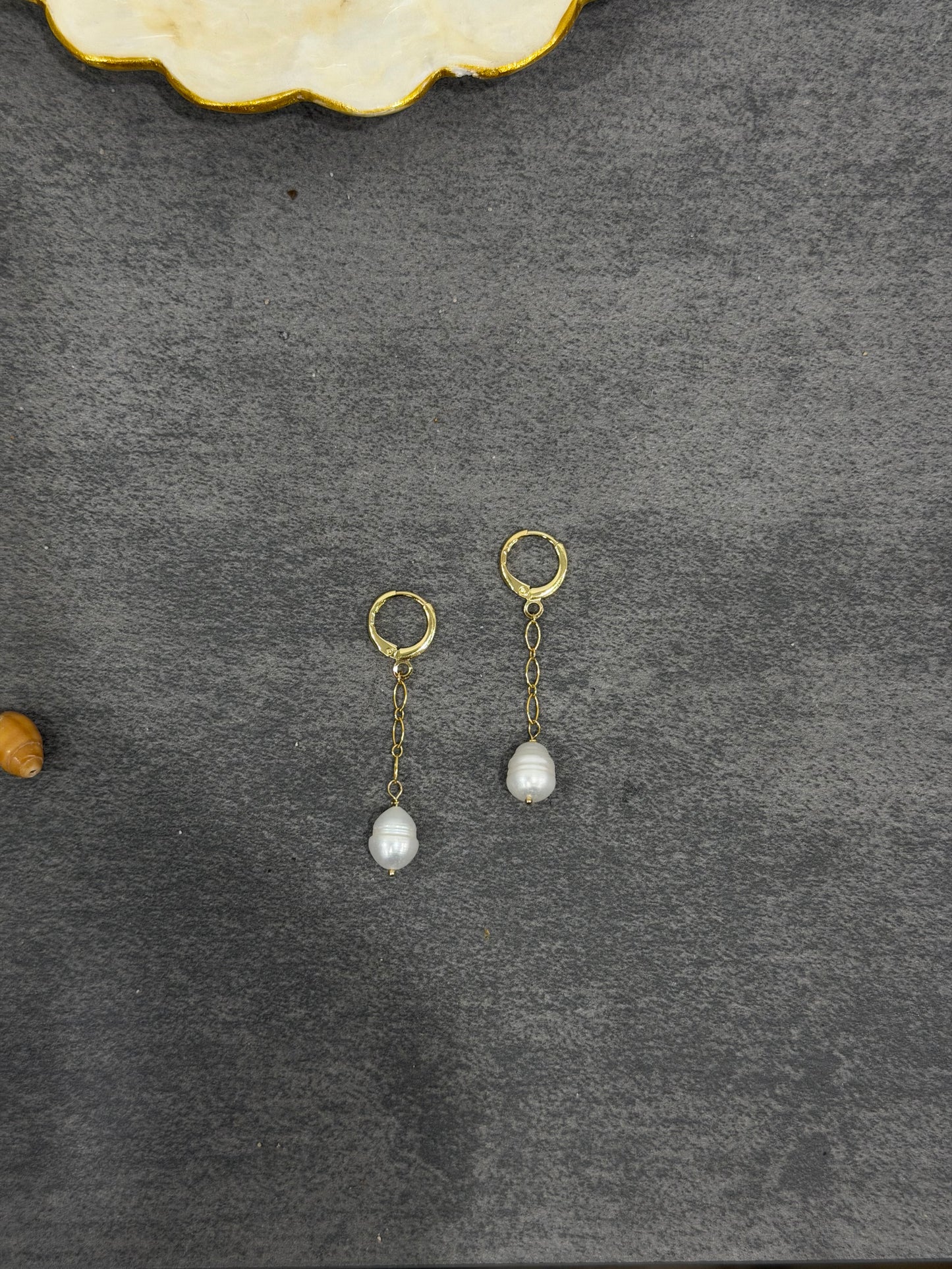 White pearl dangle huggies