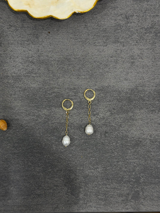 White pearl dangle huggies