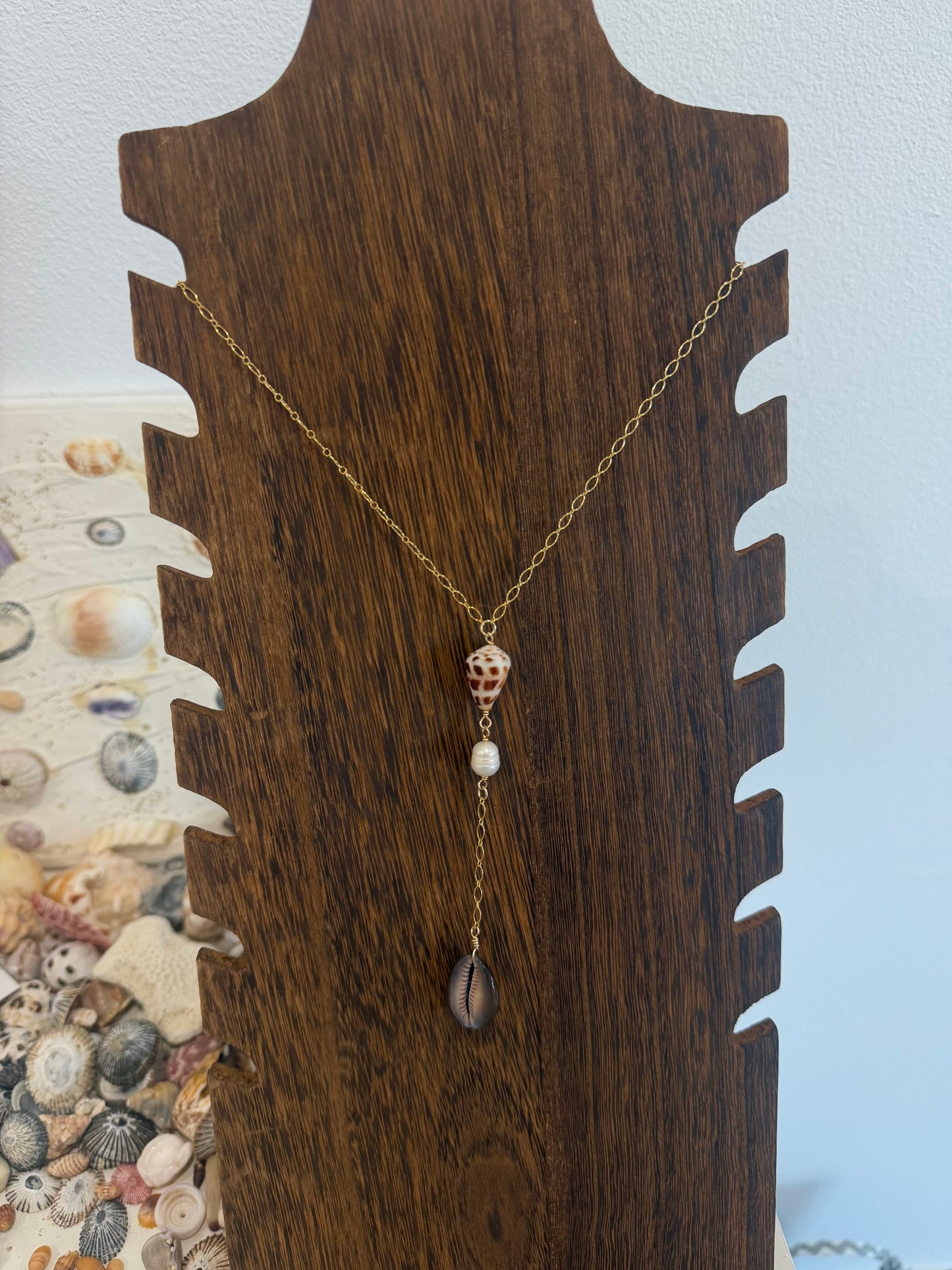 Hebrew cowrie drop necklace