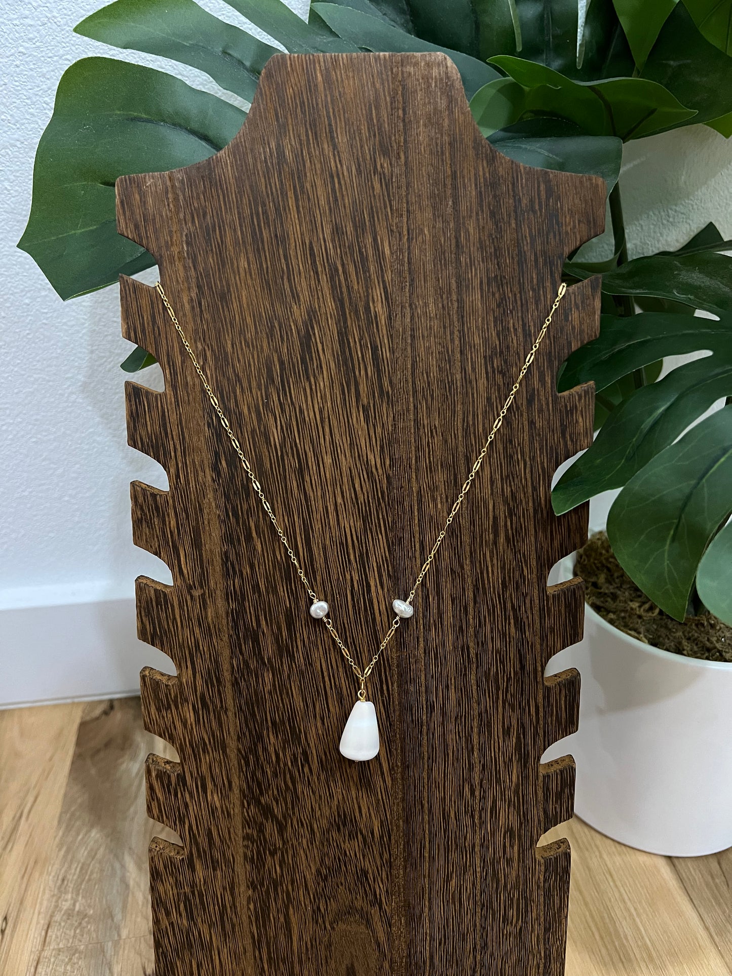 White Cone Shell Pearl Necklace